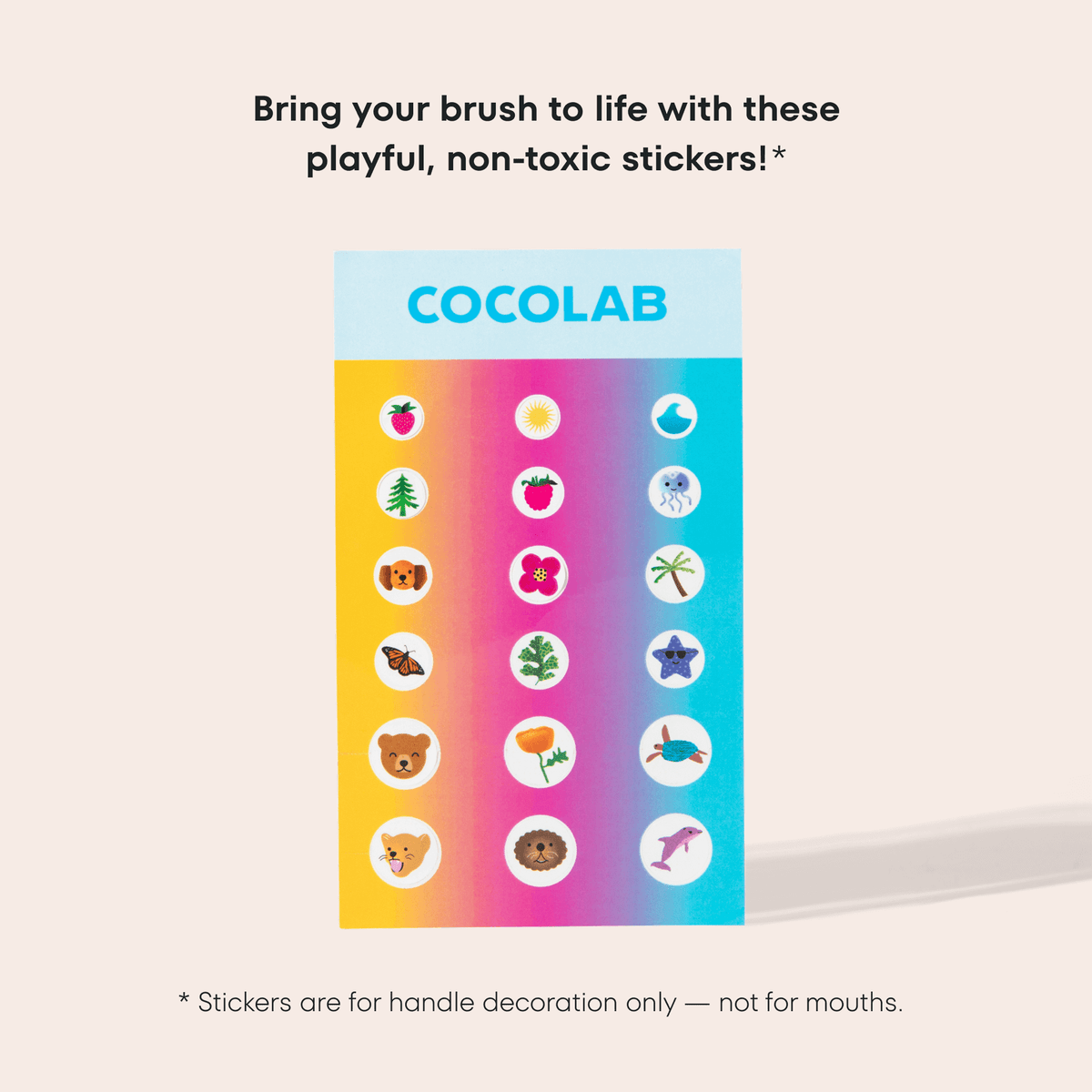 Cocolab stickers with various designs on a gradient background